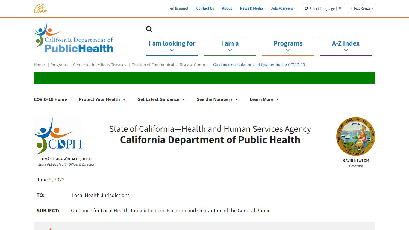 Guidance on Isolation and Quarantine for COVID-19 - California